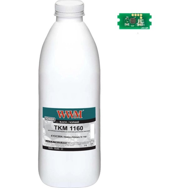 Фото - Чорнила й тонер WWM Тонер + чіп  Kyocera P2040dn/P2040dw, TK-1160 210 г Black  TC-TK-1160-210 (TC-TK-1160-210)