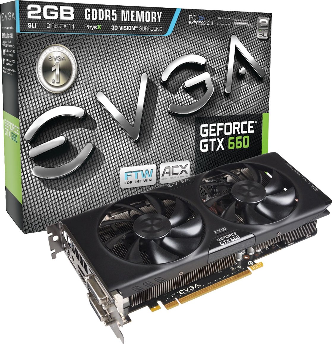 Видеокарта EVGA PCI-E GeForce GTX660 2GB DDR5 FTW ACX (02G-P4-3063-KR ...